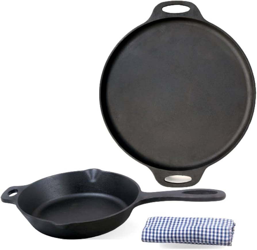 Durable cast iron utensils including skillets & frying pans