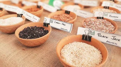 Traditional Indian rice varieties displayed for culinary use