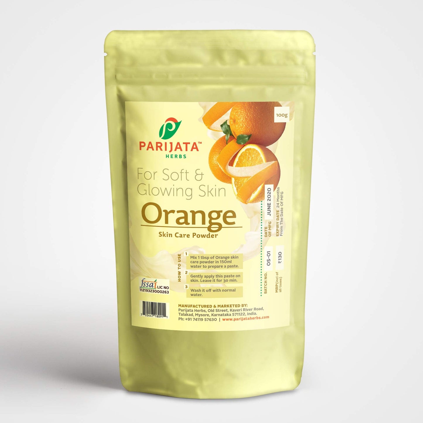 Parijata Herbs Orange Peel Powder | Natural Skin Brightening & Care