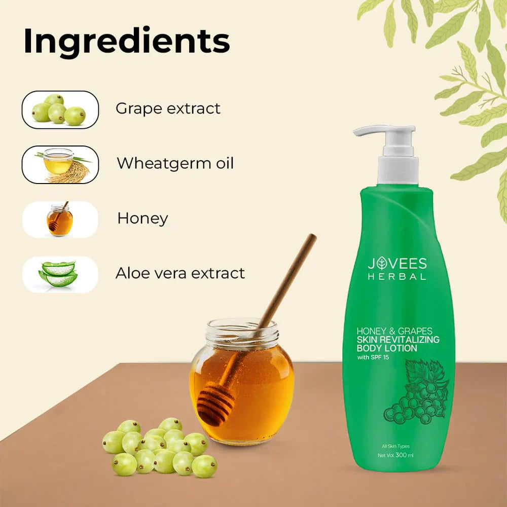 Jovees Honey & Grape Hand & Body Lotion with natural ingredients - hydrates and nourishes skin.