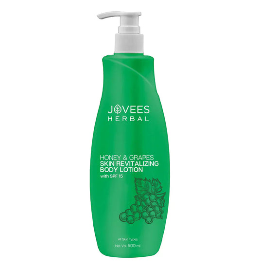 Jovees Honey & Grape Hand & Body Lotion bottle with pump dispenser, nourishing and hydrating skin care.