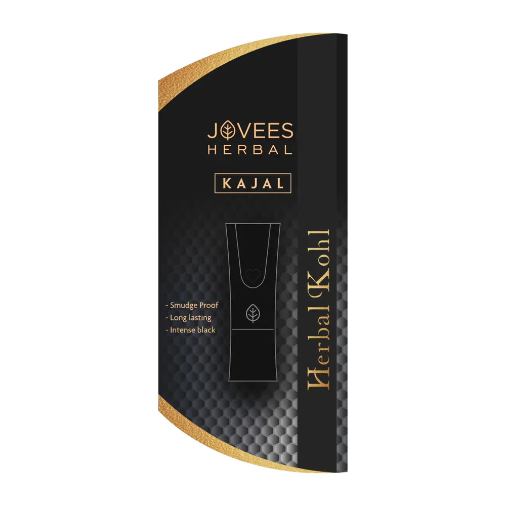 Jovees Kajal packaging, smudge-proof and herbal, for long-lasting wear and intense black color.