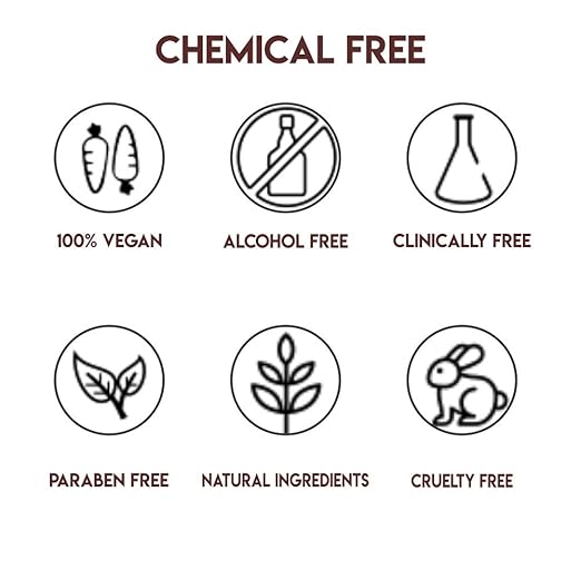 Chemical-free icons for Jovees Signature Kajal: 100% vegan, alcohol-free, clinically free, paraben-free, natural ingredients, cruelty-free.