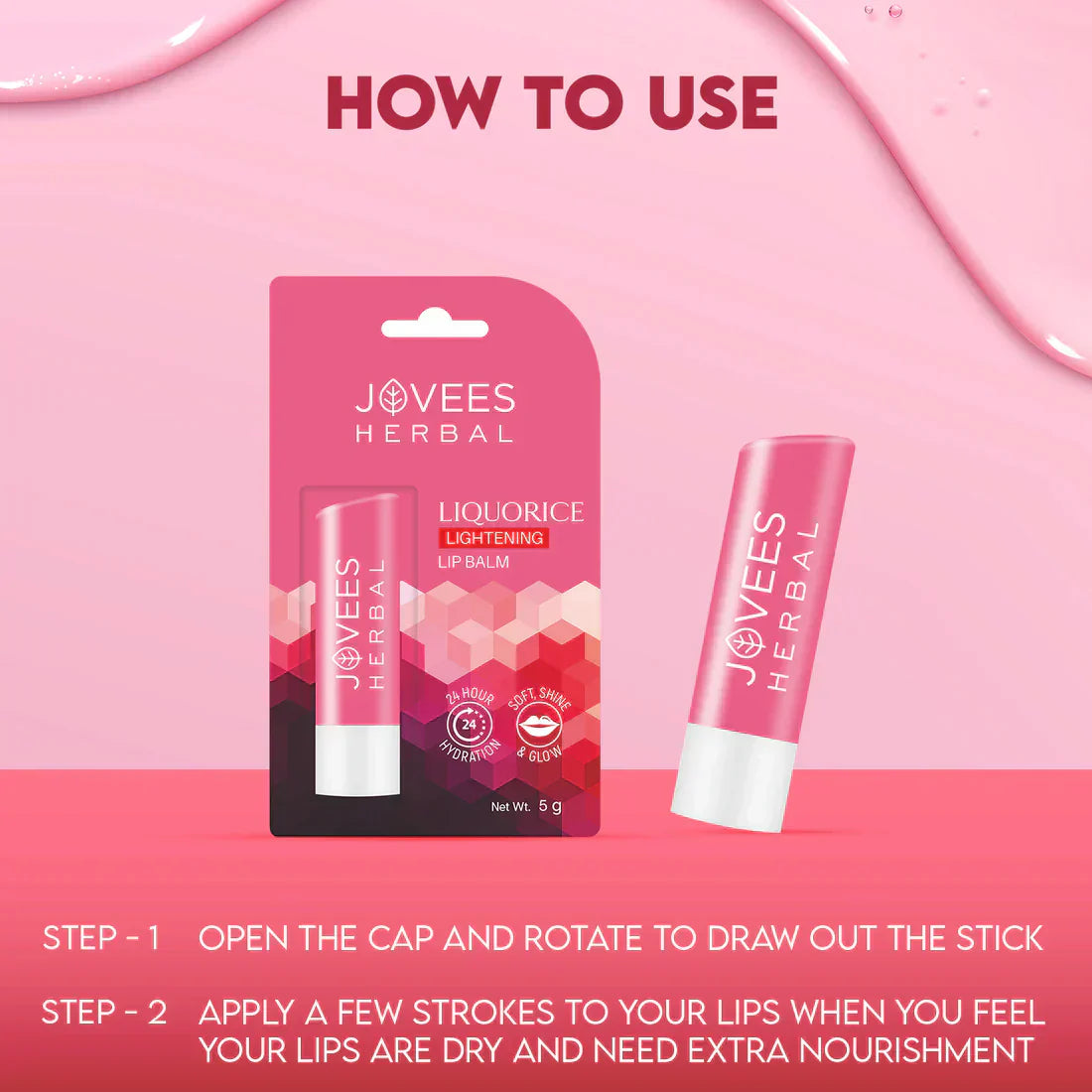 Jovees Herbal Liquorice Lightening Lip Balm with packaging and stick.