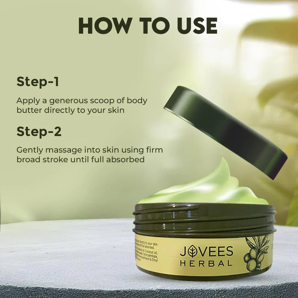 Jovees Shea Body Butter for deep moisturization and repair of dry, rough skin.