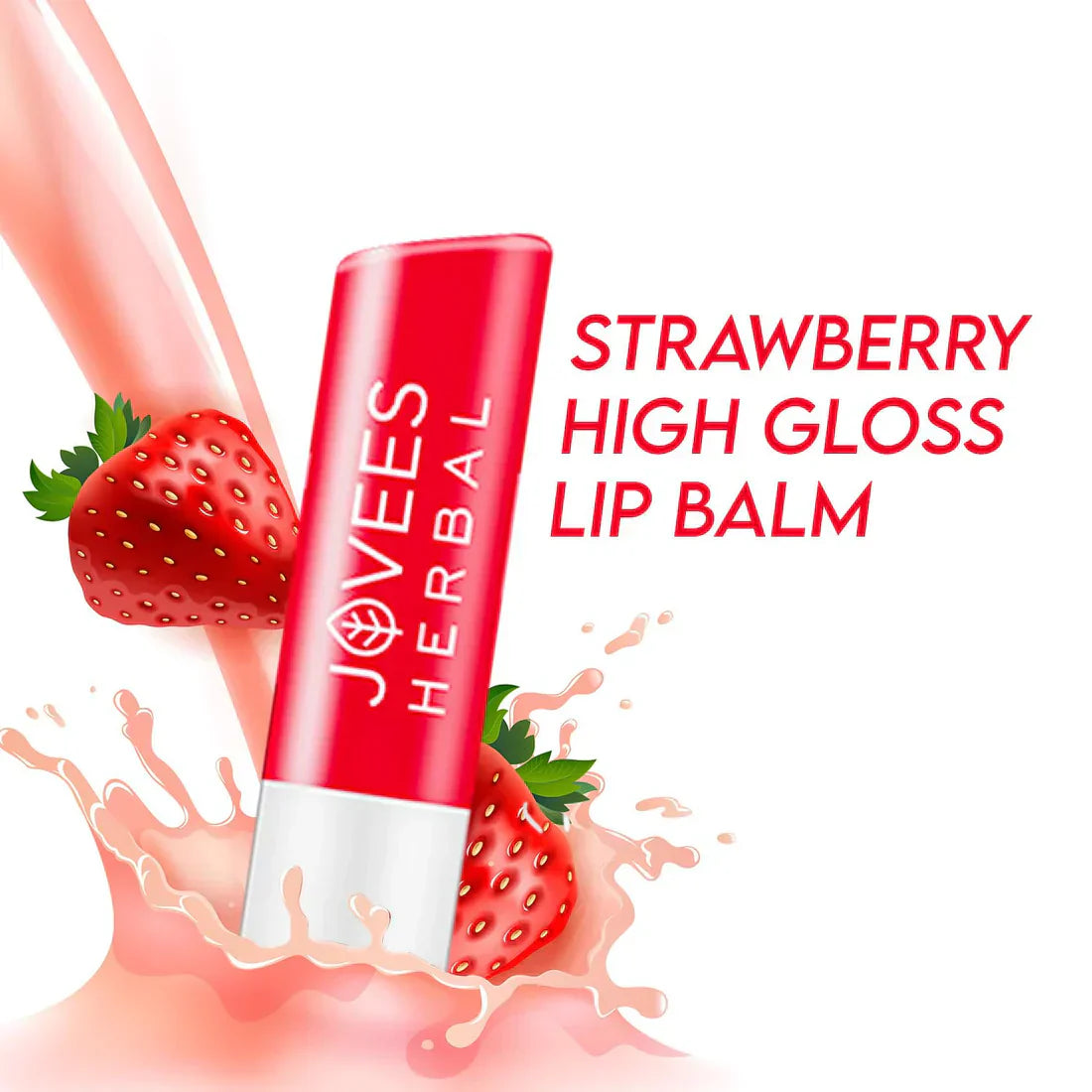 Jovees Strawberry High Gloss Lip Balm with Vitamin E for soft, glossy lips.