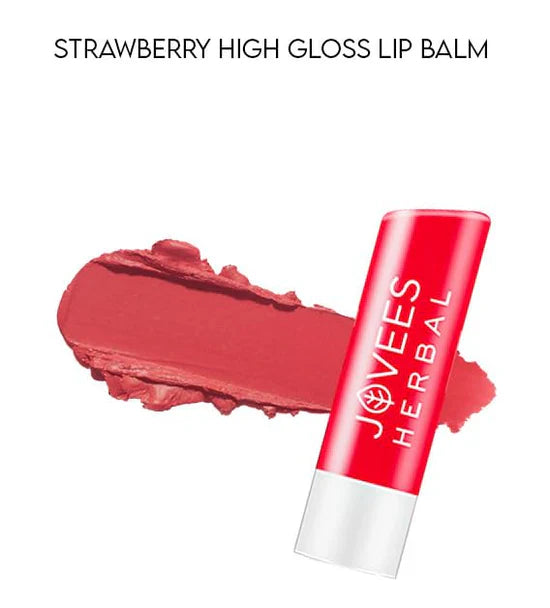 Jovees Strawberry High Gloss Lip Balm with Vitamin E for soft and glossy lips.