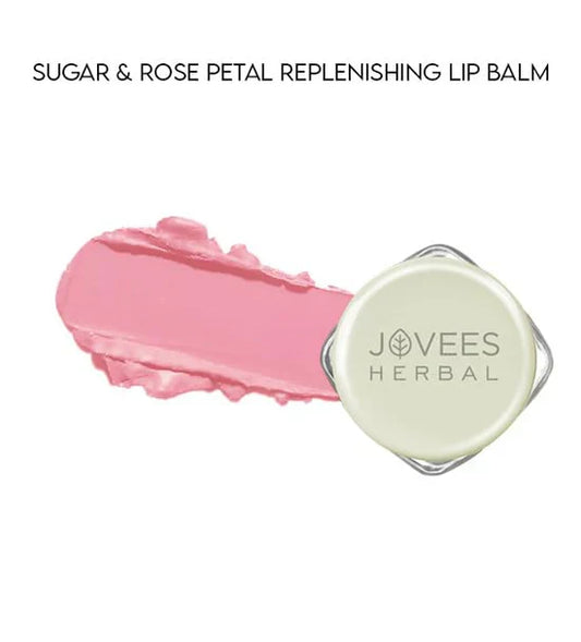 Jovees Sugar & Rose Petal Replenishing Lip Balm for soft, moisturized lips.