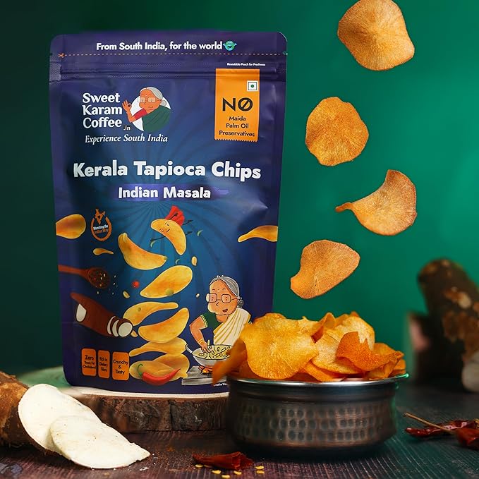 Sweet Karam Coffee Ind Masala Tapioca Chips - 65g | Crunchy & Spicy South Indian Snack