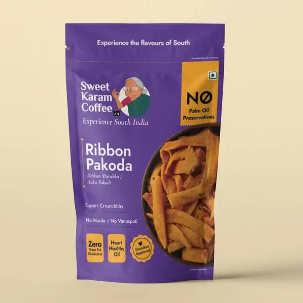 Crispy & Spicy South Indian Snack - Sweet Karam Coffee Ribbon Pakoda - Crispy Indian Snack 95g Ribbon Pakoda 95g