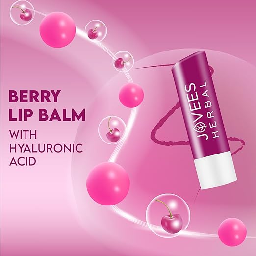 Jovees Herbal Berry Lip Balm with hyaluronic acid and berry flavor for hydration and nourishment.