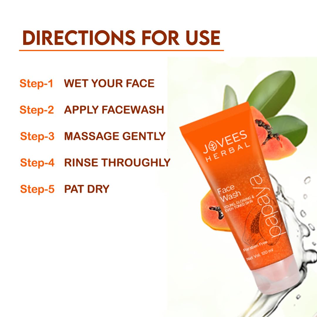 Jovees Papaya Face Wash with papaya extract for glowing skin and brightening effect.